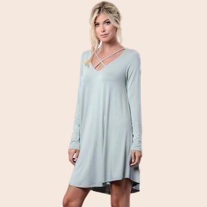 🎉HP🎉 Dusty Aqua Criss Cross Strappy Front Swing Dress